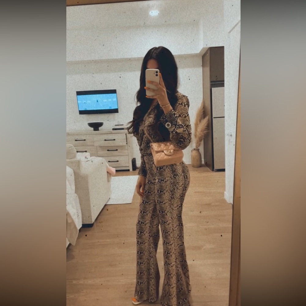 Zara snake print blouse & flared pant set